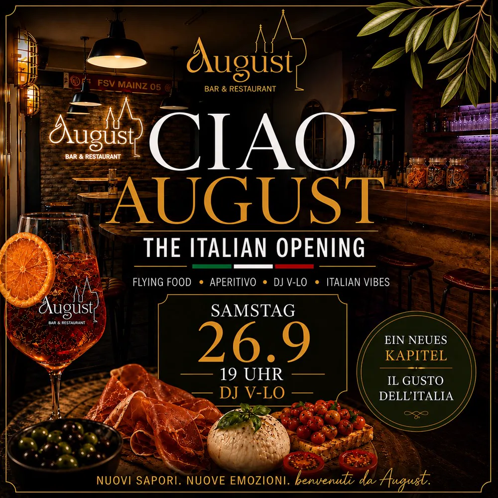 Plakat: Ciao August – The Italian Opening am 26.9. mit DJ V-Lo